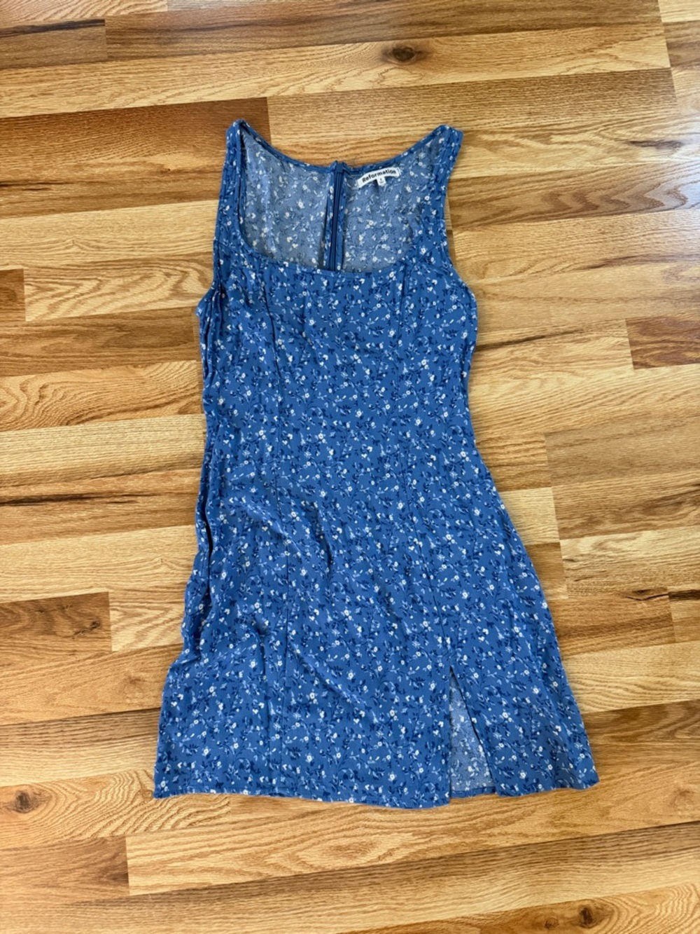 Reformation NOHA Blue Floral Square-Neck Mini Dress - Picture 3 of 4